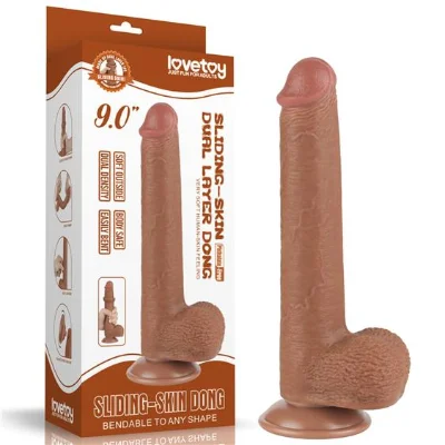 Фалоімітатор - Sliding-Skin Dual Layer Dong 9" Brown