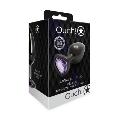Анальна пробка - Ouch! Metal Butt Plug Medium Gunmetal/Amethyst Purple