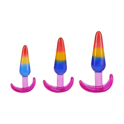 Набір анальних пробок Doc Johnson Crystal Jellies - Anal Trainer Set - Rainbow (м'яте паковання)