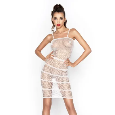 Бодістокінг Passion BS033 white, сукня-сітка на бретелях, прозора