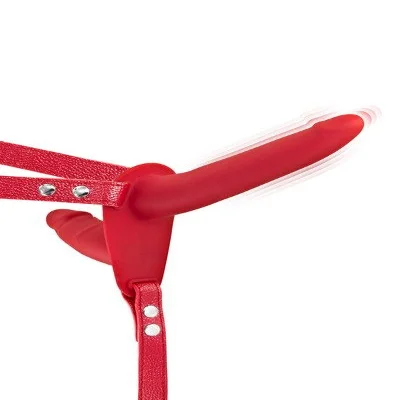 Подвійний страпон з вібрацією Fetish Tentation Vibrating Strap-On with Double Dildo Red