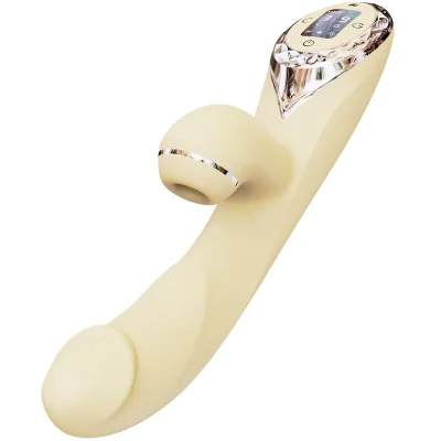 Вакуумний вібратор-кролик з підігрівом KISSTOY A-King Pro Yellow, з LED-екраном