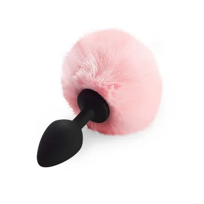 Силіконова анальна пробка М Art of Sex - Silicone Butt plug Rabbit Tail Pink, діаметр 3,5 см