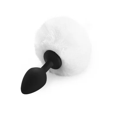 Силіконова анальна пробка М Art of Sex - Silicone Butt plug Rabbit Tail White, діаметр 3,5 см