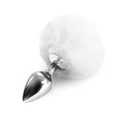 Металева анальна пробка М Art of Sex - Metal Butt plug Rabbit Tail White, діаметр 3,4 см