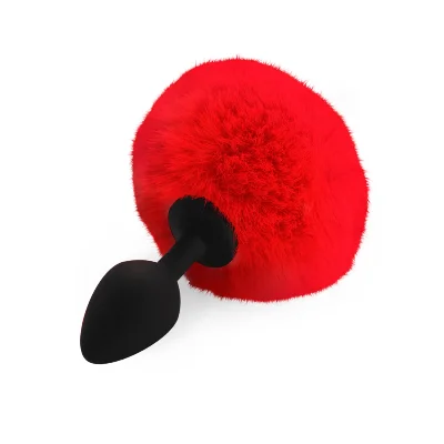 Силіконова анальна пробка М Art of Sex - Silicone Butt plug Rabbit Tail Red, діаметр 3,5 см