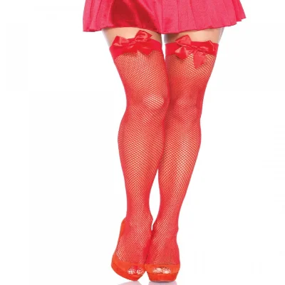 Панчохи-сітка з атласним бантиком Leg Avenue Fishnet Thigh Highs With Bow One size, Red