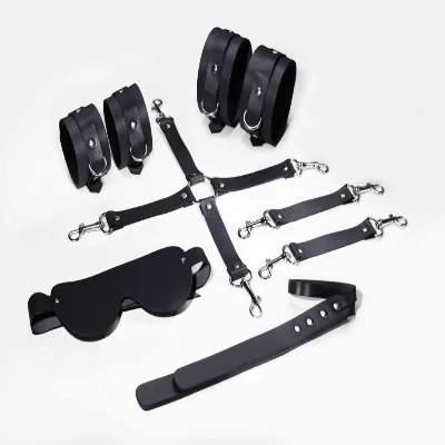 Набір Feral Feelings BDSM Kit 5 Black, наручники, поножі, хрестовина, маска, падл