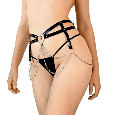 Шкіряний пояс, декорований ланцюжками Art of Sex - Becky, розмір L-2XL, колір Чорний