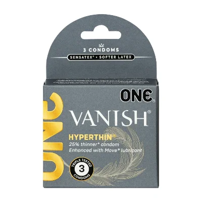 Презервативи ONE Vanish Hyperthin, 3 шт, ультратонкі, зі змазкою, картонне паковання