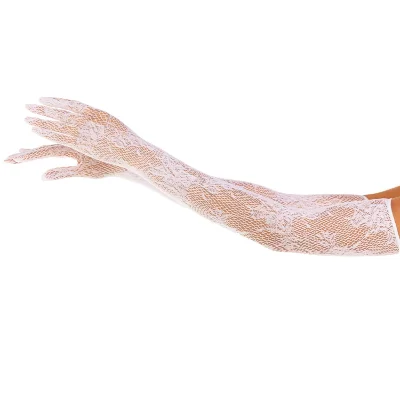 Рукавички Leg Avenue Lace Opera Length Gloves, One Size, білі, вище ліктя, сітка з квітковим візерунком