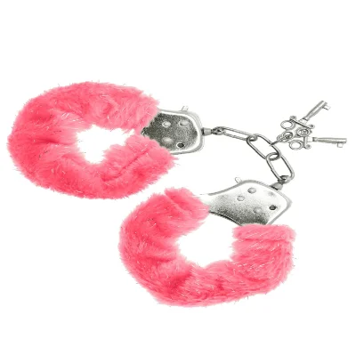 Наручники S Pleasures Furry Cuffs Pink з пухнастим оздобленням, 2 ключі в комплекті