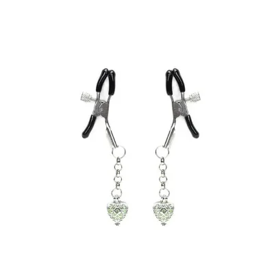 Затискачі для сосків із сердечком Liebe Seele Glow-in-dark Nipple Clamps Green, світяться в темряві