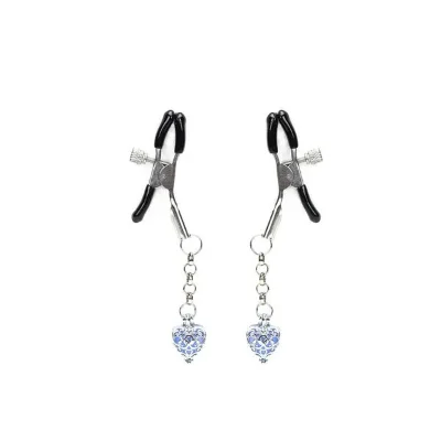 Затискачі для сосків із сердечком Liebe Seele Glow-in-dark Nipple Clamps Blue, світяться в темряві