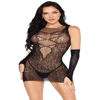 Мінісукня Leg Avenue Mini Dress and Matching Gloves One Size Black