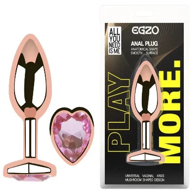 Анальная пробка EGZO Rose Gold Heart Plug M, из нержавеющей стали с розовым кристаллом