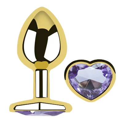 Анальная пробка Egzo Gold Heart Plug Amethyst S с кристаллом, золотой металл