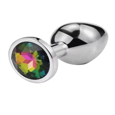 Металлическая анальная пробка Silver, chameleon crystal, размер М