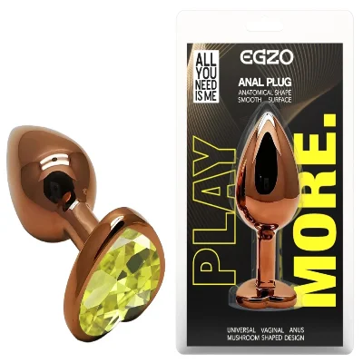 Анальный плаг с кристаллом EGZO Dark Gold Heart Plug Lime, металлический, размер S