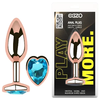 Анальная пробка EGZO Rose Gold Heart Plug Aqua M из нержавеющей стали с кристаллом