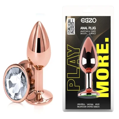 Анальная пробка EGZO Rose Gold с прозрачным кристаллом, нержавеющая сталь, S