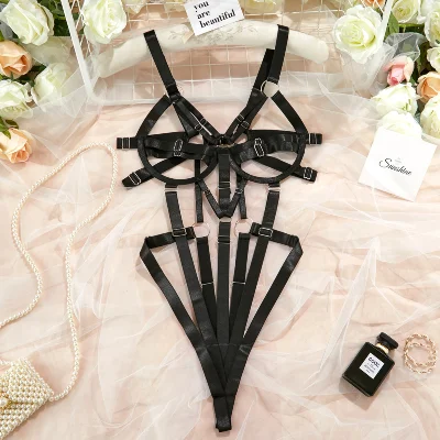 Эротический открытый боди с ремнями "Aisha", black