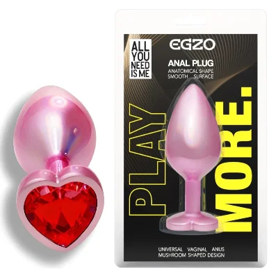 Анальная пробка EGZO Pink Perl Heart Plug S, стальная с красным сердцем