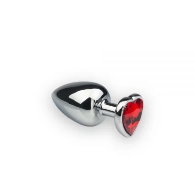 Анальная пробка металлическая серебряная со стразом Heart Ruby, M