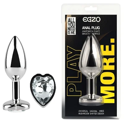 Анальная пробка EGZO Silver Heart Plug S серебристая с кристаллом в форме сердца