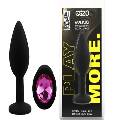 Силиконовая анальная пробка EGZO - Silicone Black Round Plug Rose, size S