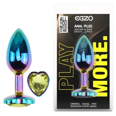 Анальная пробка EGZO Multicolor Heart Plug Lime S с кристаллом, медицинская сталь