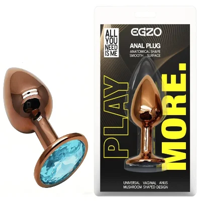 Анальная пробка EGZO Dark Gold Aqua S с кристаллом, металлическая, гладкая, анатомическая