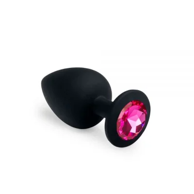 Анальная силиконовая пробка с кристаллом Black Silicone Pink-Rhodolite M