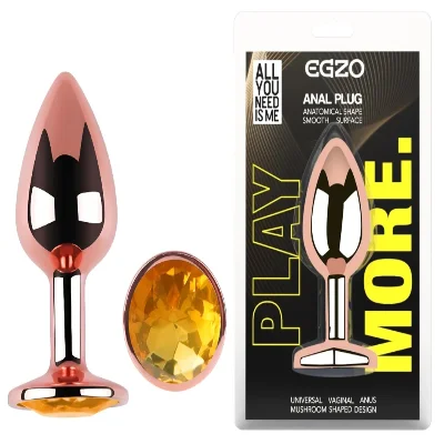 Анальная пробка EGZO Rose Gold с желтым кристаллом, металлическая, размер M для анального секса