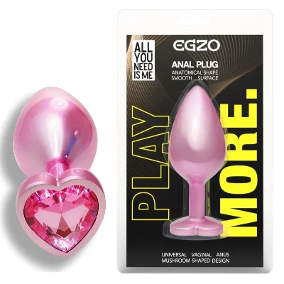 Анальная пробка EGZO Pink Perl Heart Plug S розовая металлическая с кристаллом
