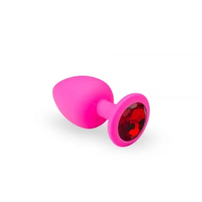 Силиконовая анальная пробка с красным кристаллом Pink Silicone Ruby, M