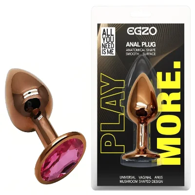 Анальная пробка EGZO Dark Gold Rose S с кристаллом, медицинская сталь, гладкая
