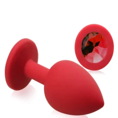 Анальная пробка Red Silicone, Ruby c кристаллом, размер S