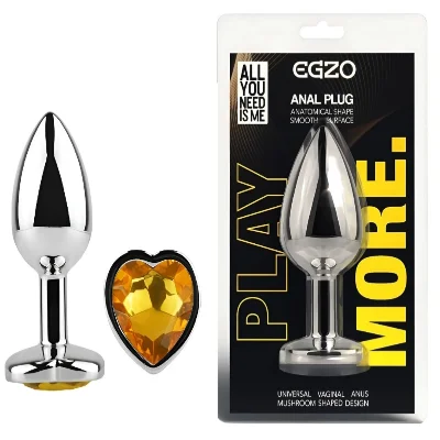 Анальная пробка EGZO Silver Heart Plug Yellow S с желтым кристаллом, металлическая