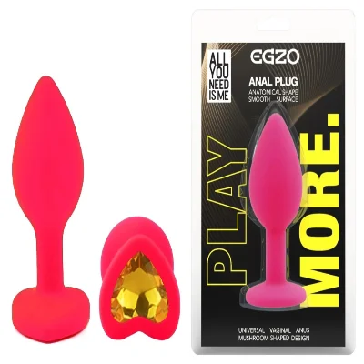 Анальная пробка EGZO Silicone Pink Heart Plug S, розовая силиконовая с кристаллом
