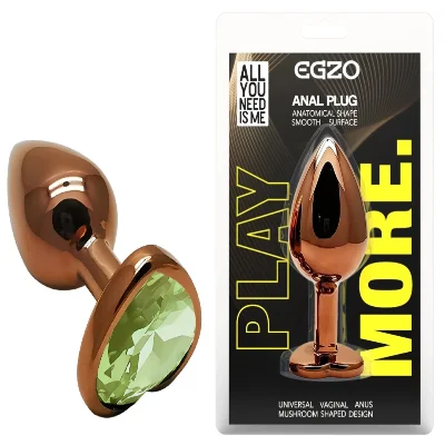 Анальная пробка EGZO Dark Gold Heart Plug S с кристаллом, металлическая, золотистая