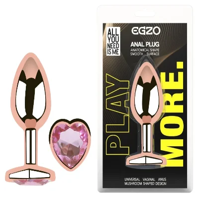 Анальная пробка EGZO Rose Gold Heart Plug S с розовым кристаллом, стальная