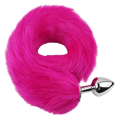 Анальная пробка EGZO Fox Tail из медицинской стали, малиновый лисий хвост, размер S