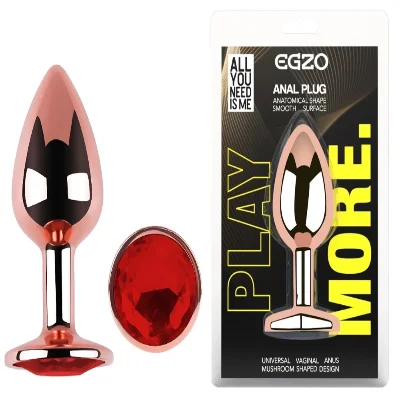 Анальная пробка EGZO Rose Gold M с красным кристаллом, изготовленная из нержавеющей стали