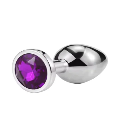 Металлическая анальная пробка Silver, violet размер М