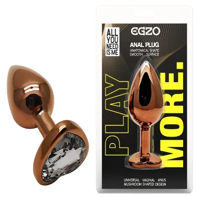 Анальная пробка EGZO Dark Gold Heart Plug S, стальная с кристаллом, 7,1 см