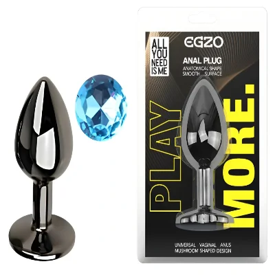 Анальная пробка EGZO Aqua с кристаллом, металлическая анатомическая, гладкая, размер S