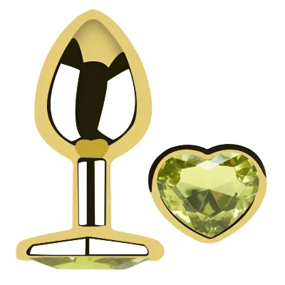 Анальная пробка EGZO Gold Heart Plug Lime M с кристаллом и сердцевидным основанием