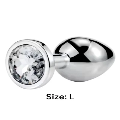 Металлическая анальная втулка Silver white crystal, размер L