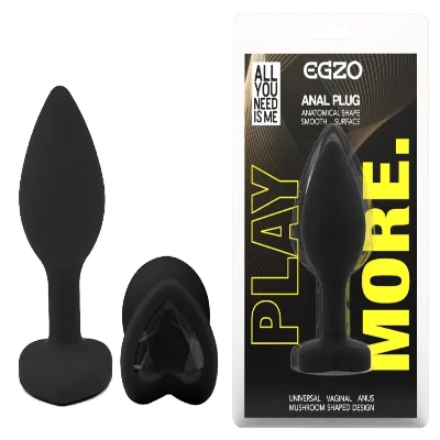 Анальная пробка EGZO Black Heart Plug черная силиконовая анатомическая, размер S